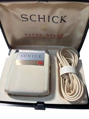 Vintage Schick Super Speed Electric Shaver Case Manual Surgical Steel Unused
